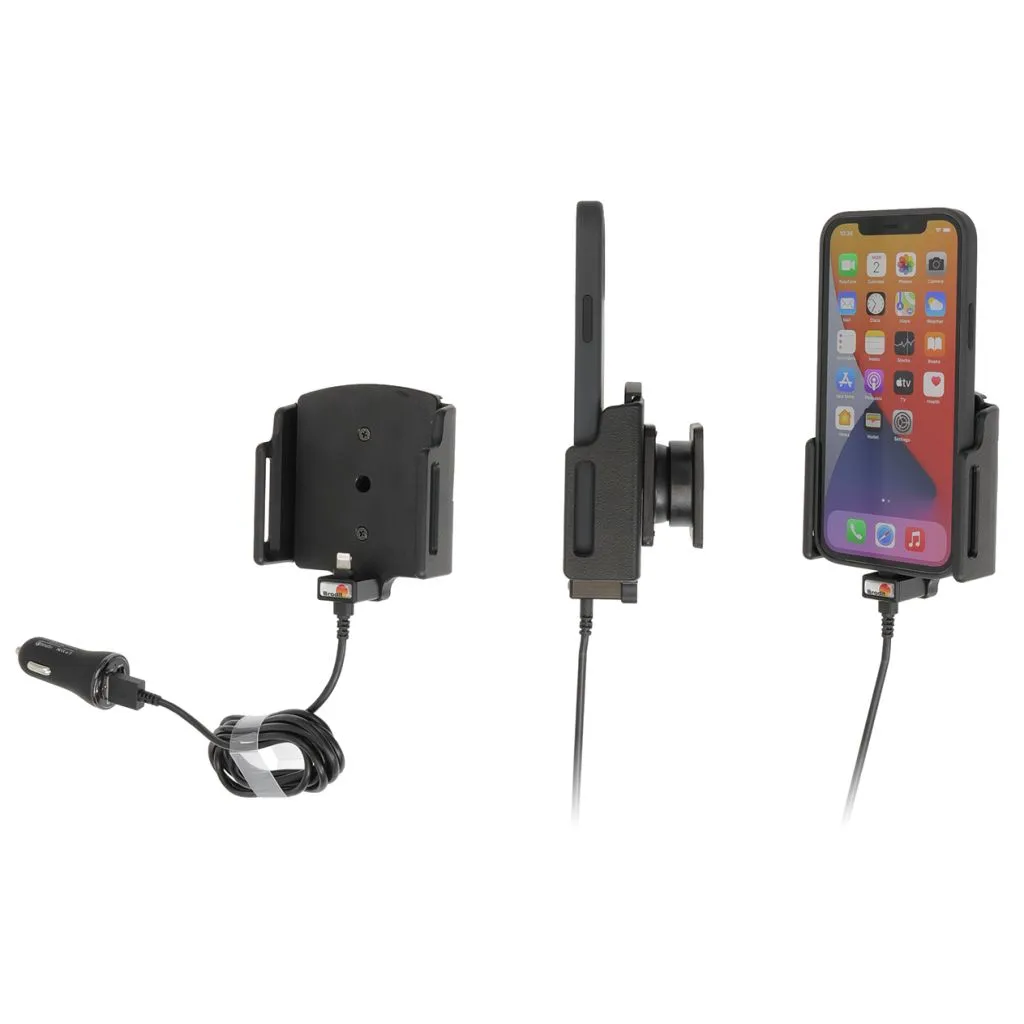 Brodit Aktiv Mobilholder med cigar adapter til Apple iPhone 12/12 Pro/13/13 pro/14/14 Pro B:75-89 D:8-12mm - 721368