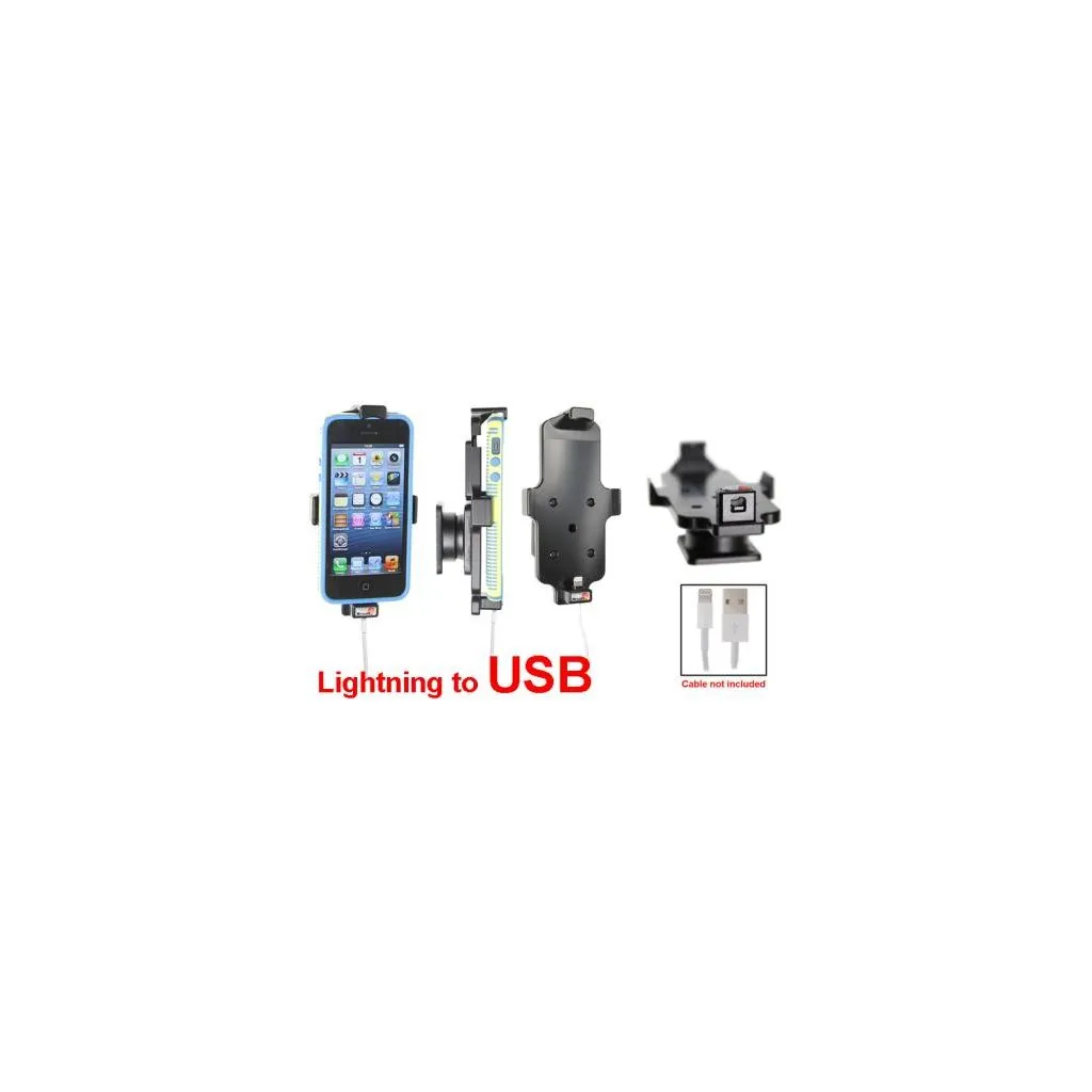 Brodit Passiv mobilholder m. kabeltilslutning lightning til USB til Apple iPhone 5/5S/5C/SE m. el. u. beskyttelsescover - 514423