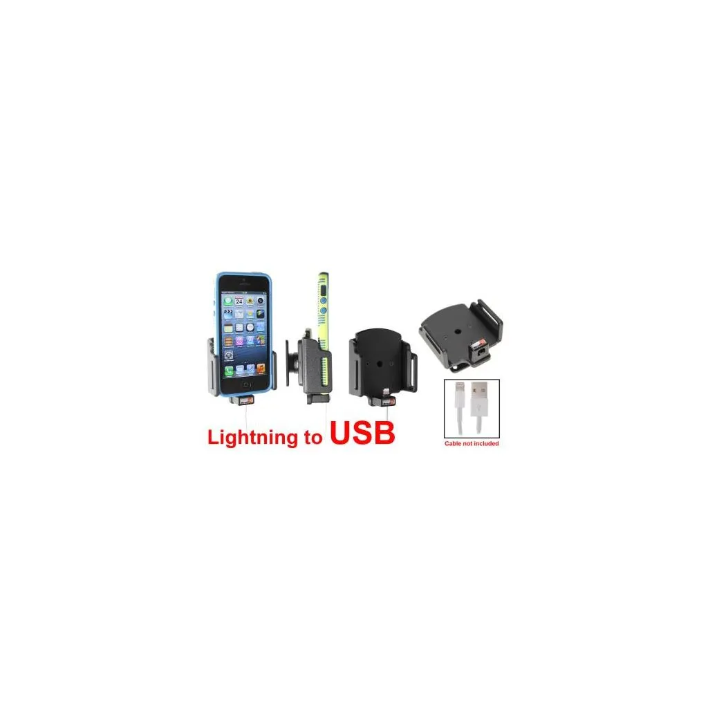 Brodit Passiv mobilholder m. kabeltilslutning lightning til USB til Apple iPhone 5/5S/5C/SE B:62-77 D:6-10 - 514436