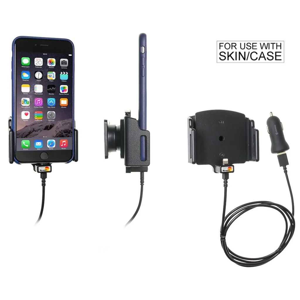 Brodit Aktiv Mobilholder med cigar adapter til Apple iPhone 6 Plus/6S Plus/7 Plus/8 Plus/X/XR/Xs/Xs Max/11/11 pro B:75-89 D:6-10mm - 521667