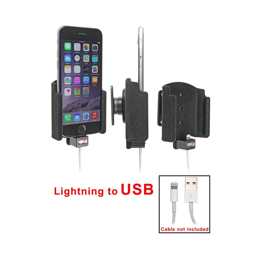 Brodit Passiv mobilholder m. kabeltilslutning lightning til USB til Apple iPhone 6/6S/7/8 