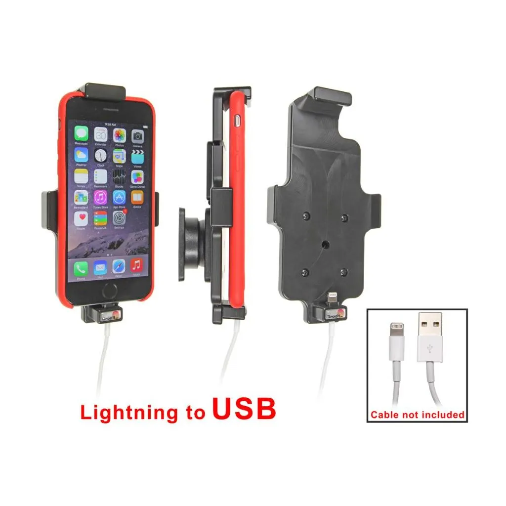 Brodit Passiv mobilholder m. kabeltilslutning lightning til USB til Apple iPhone 6/6S/7 m. el. u. beskyttelsescover - 514662