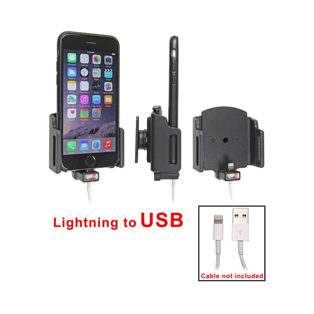 Brodit Passiv mobilholder m. kabeltilslutning lightning til USB til Apple iPhone 6 B:62-77 D:2-10 - 514666