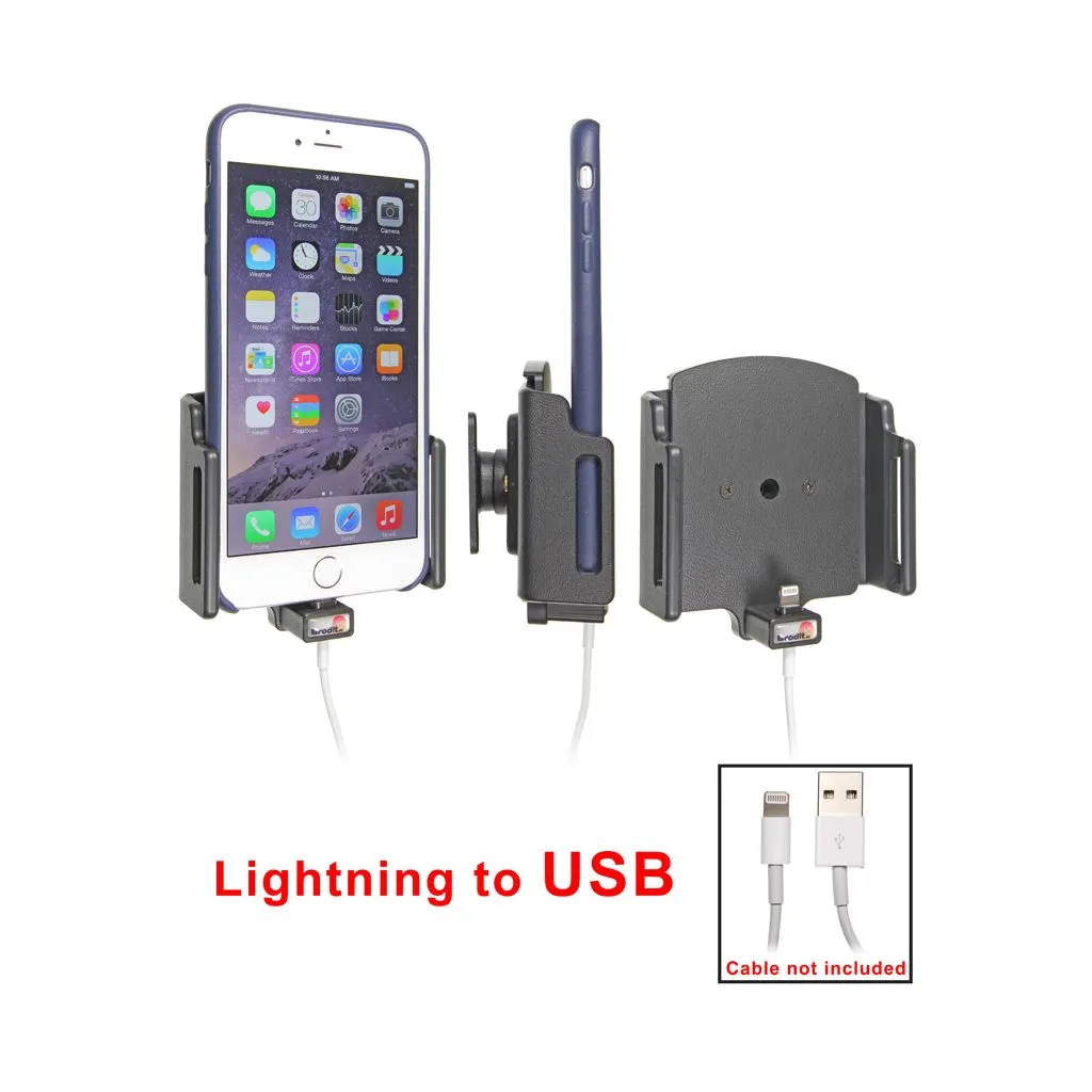 Brodit Passiv kabeltilslutnings holder lightning til USB Apple iPhone 6 Plus/6S Plus/7 Plus/8 Plus/X/XR/Xs/Xs Max/11 B:75-89 D:6-10 - 514667