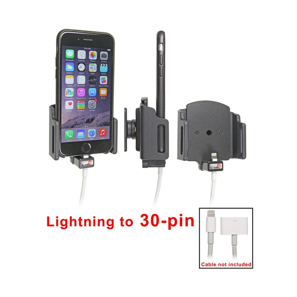 Brodit Passiv mobilholder m. kabeltilslutning lightning til 30 pin til Apple iPhone 6/6S/7/8/SE (2020)/X/Xs B:62-77 D:6-10 - 515666